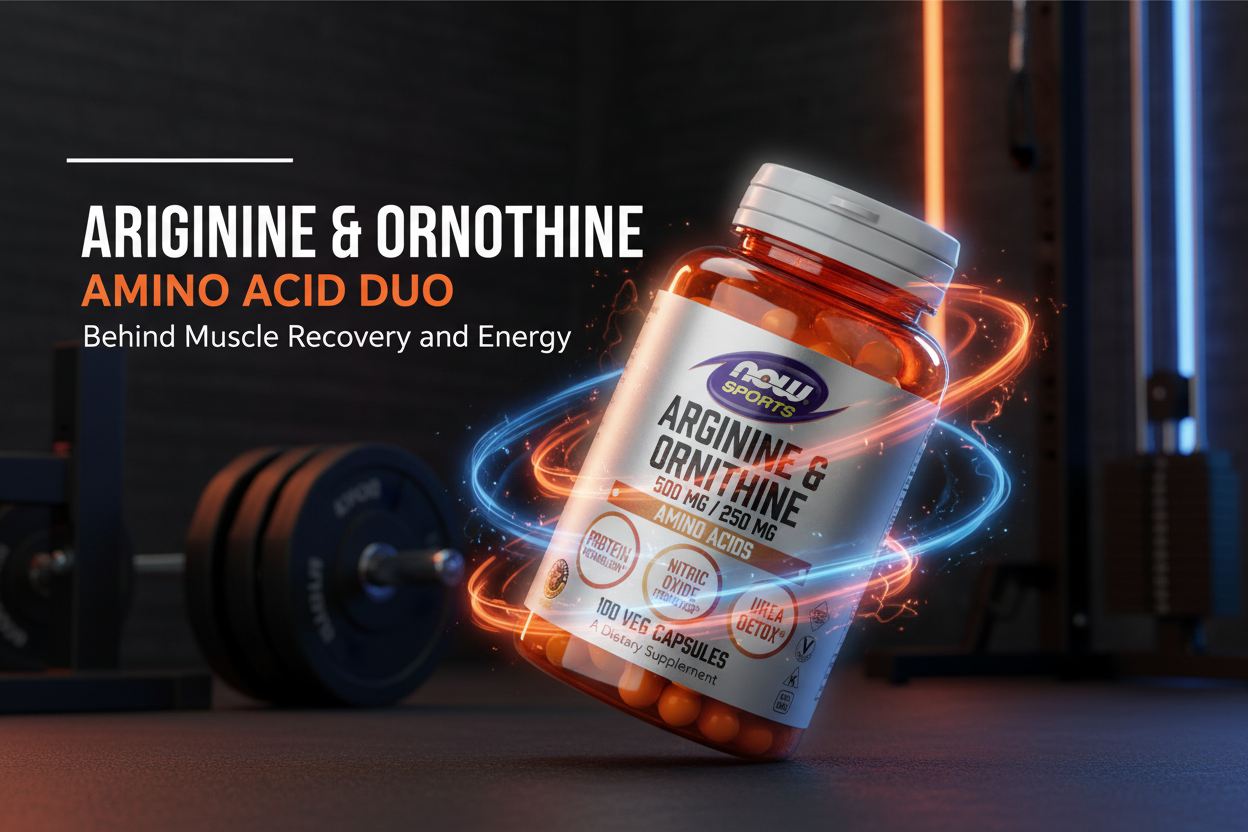 NOW Sports Arginine & Ornithine 500mg/250mg 100 Veg Capsules – Amino Acid Duo for Muscle Recovery and Energy – Available at DocXora Pakistan