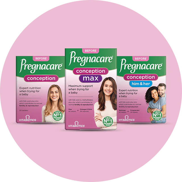 Vitabiotics Pregnacare Conception, Conception Max, and Him & Her preconception supplements for women trying for a baby – available at docxora.com Pakistan