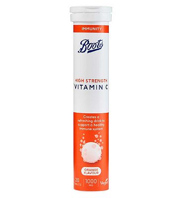 BOOTS HIGH STRENGTH VITAMIN C 1000MG 20 ORANGE FLAVOUR EFFERVESCENT TABLETS