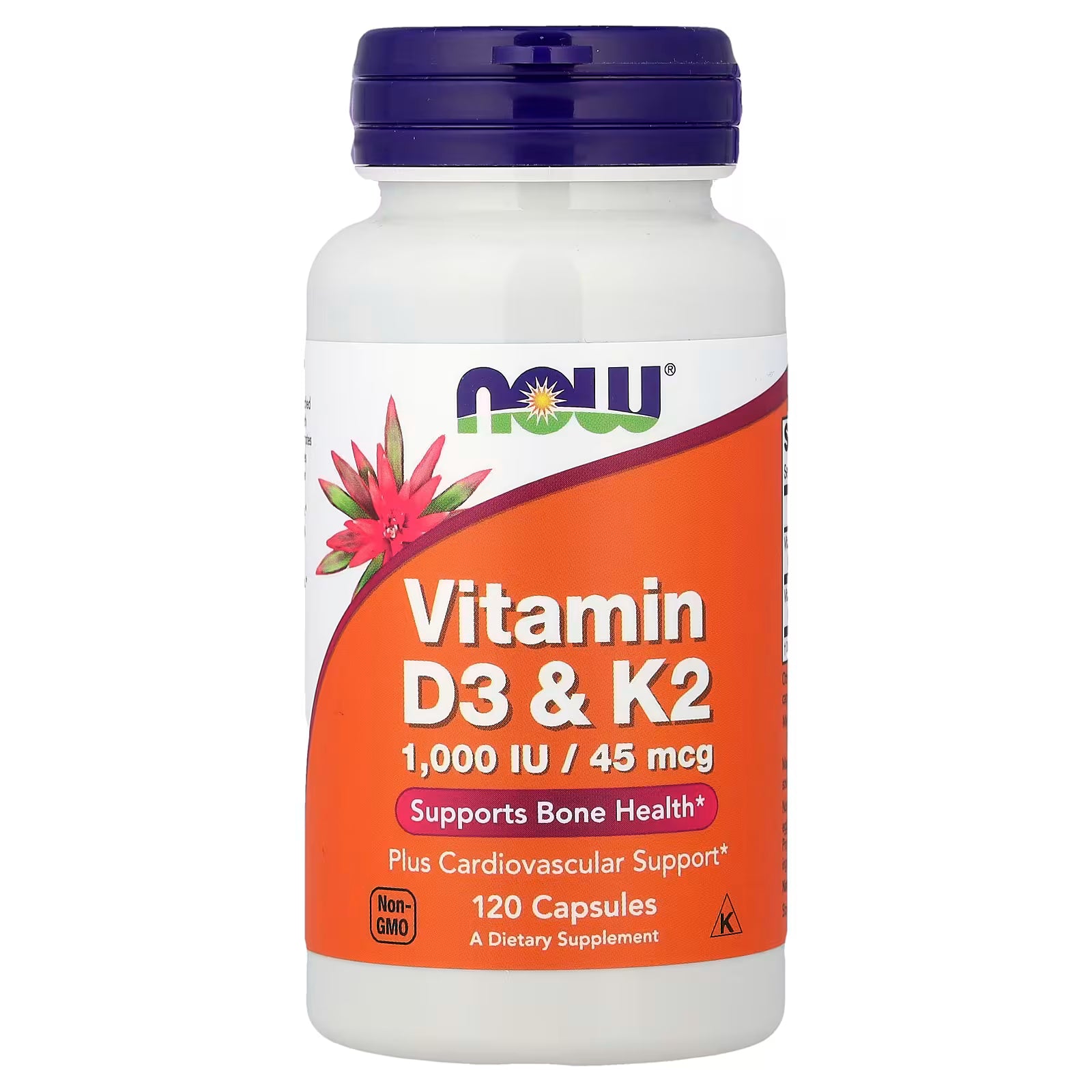 NOW Foods Vitamin D3 & K2 1000 IU / 45 mcg 120 Capsules – Bone Health & Cardiovascular Support, Non-GMO, Kosher – Available at docxora.com Pakistan
