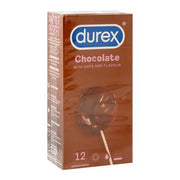 Durex Chocolate Flavoured Condoms with Dots 12 Pack – Chocolate Flavour and Scent, Dotted for Extra Sensation, Natural Rubber Latex, Brown Box Front View – Available at docxora.com Pakistan