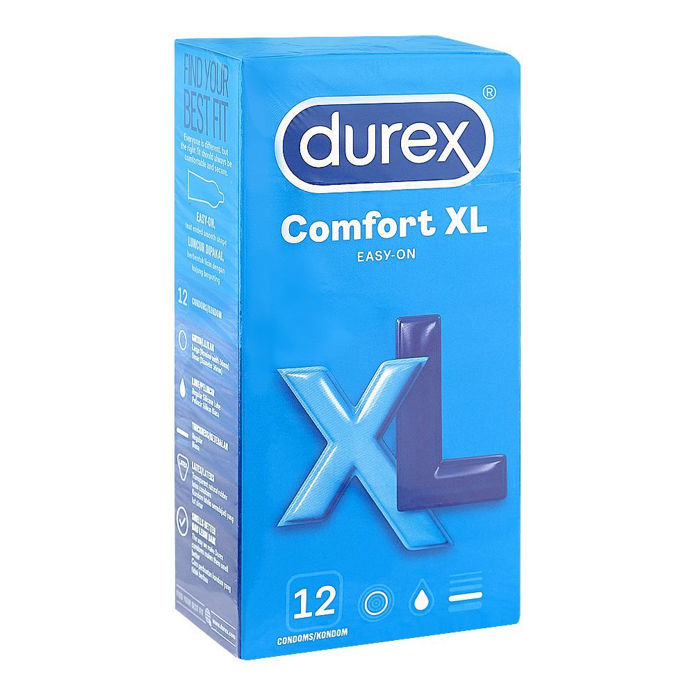 Durex Comfort XL Easy-On Condoms 12 Pack – Extra Large Size, Lubricated, Natural Rubber Latex – Available at docxora.com Pakistan
