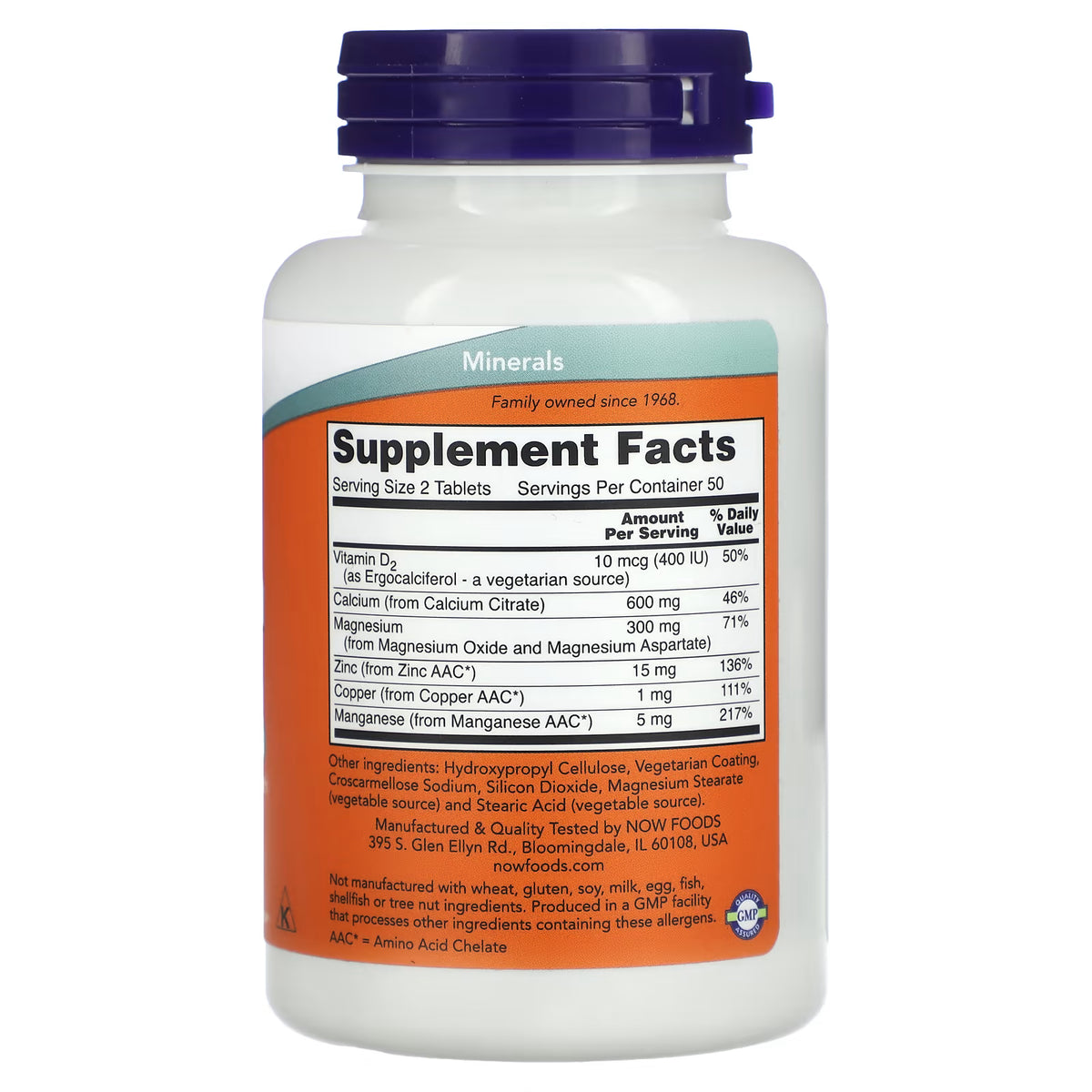 NOW Foods Calcium Citrate Supplement Facts – Serving Size 2 Tablets, Calcium 600mg, Vitamin D2 400IU, Magnesium 300mg, Zinc 15mg, Copper 1mg, Manganese 5mg, GMP Certified, Made in USA – docxora.com
