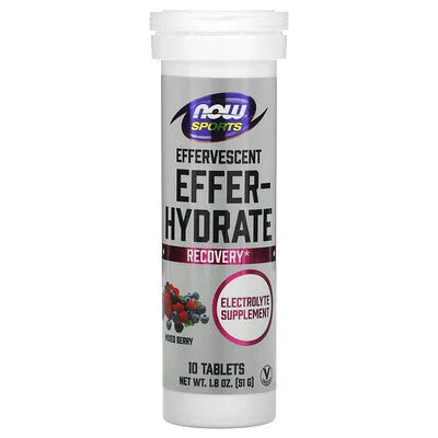 NOW Sports Effervescent Effer-Hydrate Mixed Berry 10 Tablets - Recovery Electrolyte Supplement - Sodium Potassium Magnesium Calcium - Vegan - USA Imported at docxora.com