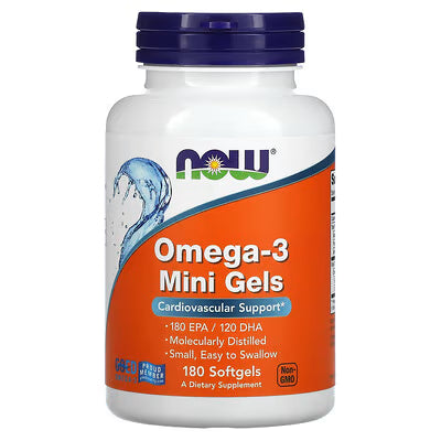 NOW OMEGA-3 MINI GELS FISH OIL 120 DHA (180 SOFTGELS)
