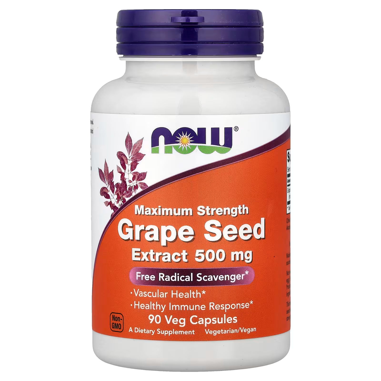 NOW Foods Grape Seed Extract 500mg 90 Veg Capsules – Maximum Strength, min. 90% Total Polyphenols, Free Radical Scavenger for Vascular Health & Immune Support – Non-GMO, Vegetarian/Vegan – Available at docxora.com Pakistan
