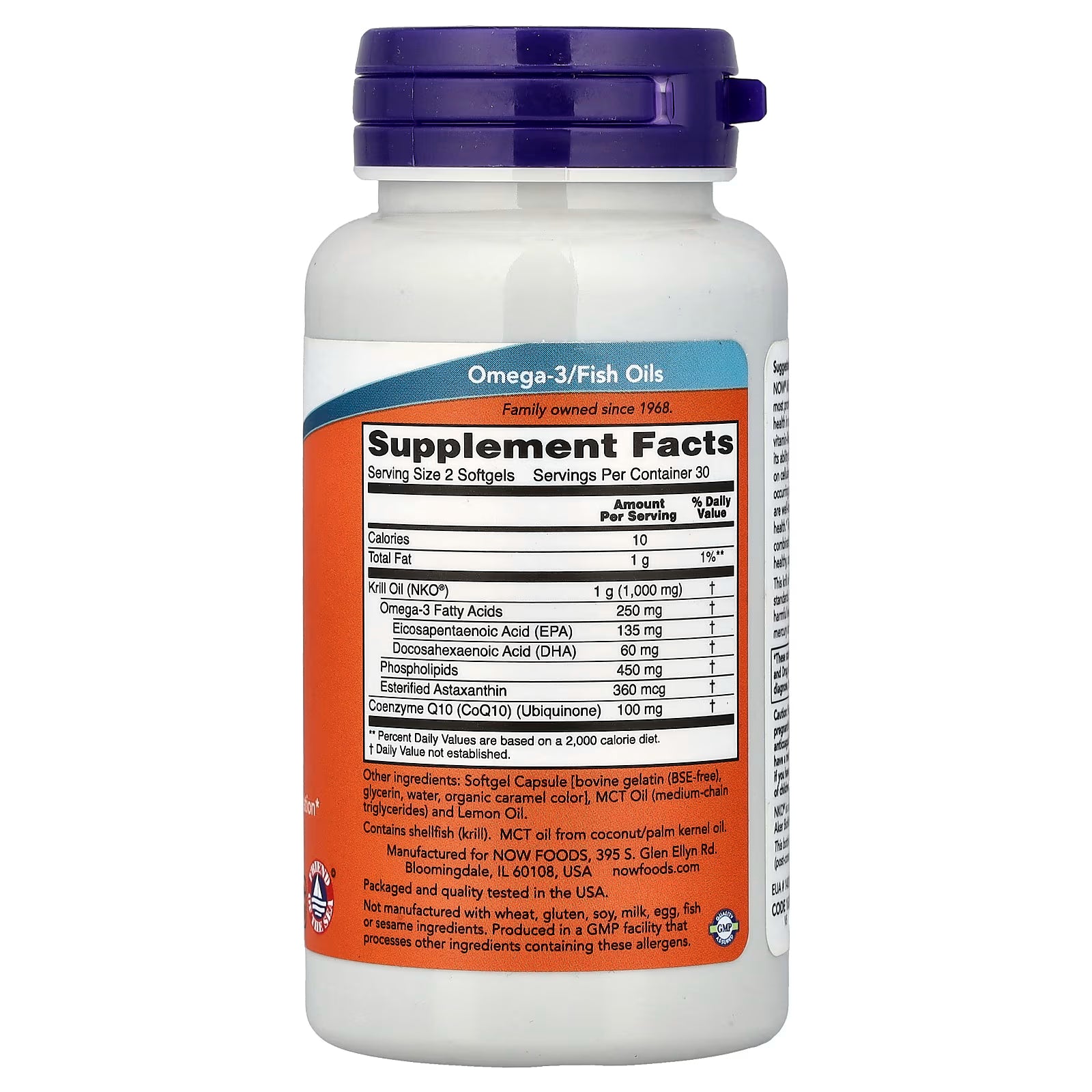 NOW Foods Krill Oil & CoQ10 Supplement Facts – NKO® Krill Oil 1,000mg, EPA 135mg, DHA 60mg, Phospholipids 450mg, Astaxanthin 360mcg, CoQ10 100mg – GMP Certified, Made in USA – docxora.com