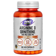 NOW Sports Arginine & Ornithine 500mg/250mg 100 Veg Capsules - Amino Acids - Protein Metabolism, Nitric Oxide Promoter, Urea Detox - Vegan - USA Imported at docxora.com