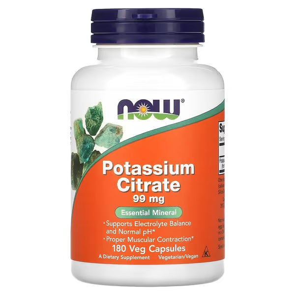 NOW Foods Potassium Citrate 99mg 180 Veg Capsules - Essential Mineral Supplement