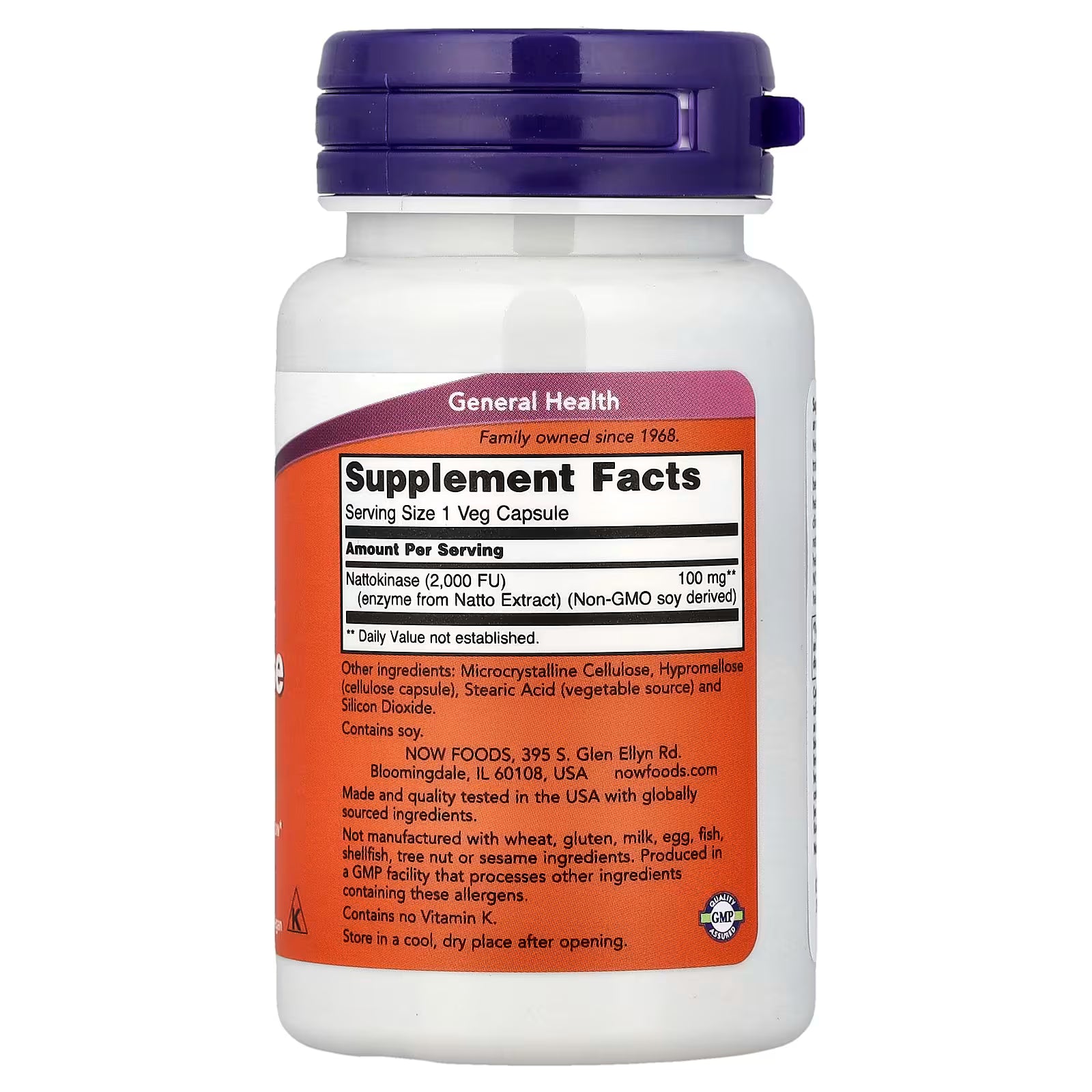 NOW Foods Nattokinase 100mg Supplement Facts – 2000 FU per capsule, enzyme from Natto Extract, Non-GMO Soy Derived, GMP Certified