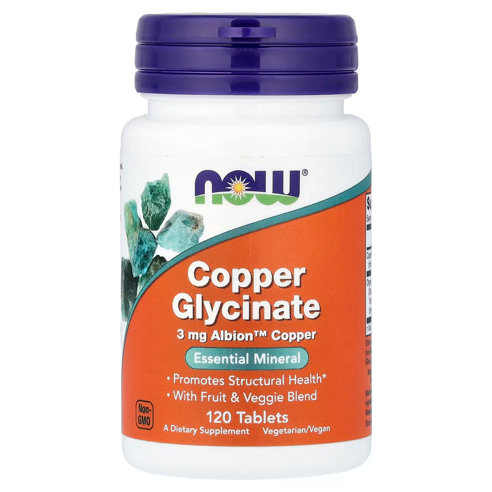 NOW Foods Copper Glycinate 3mg 120 Tablets - 3mg Albion™ Copper Bisglycinate Essential Mineral, Promotes Structural Health, With Fruit & Veggie Blend, Non-GMO, Vegetarian/Vegan Dietary Supplement by NOW Foods

