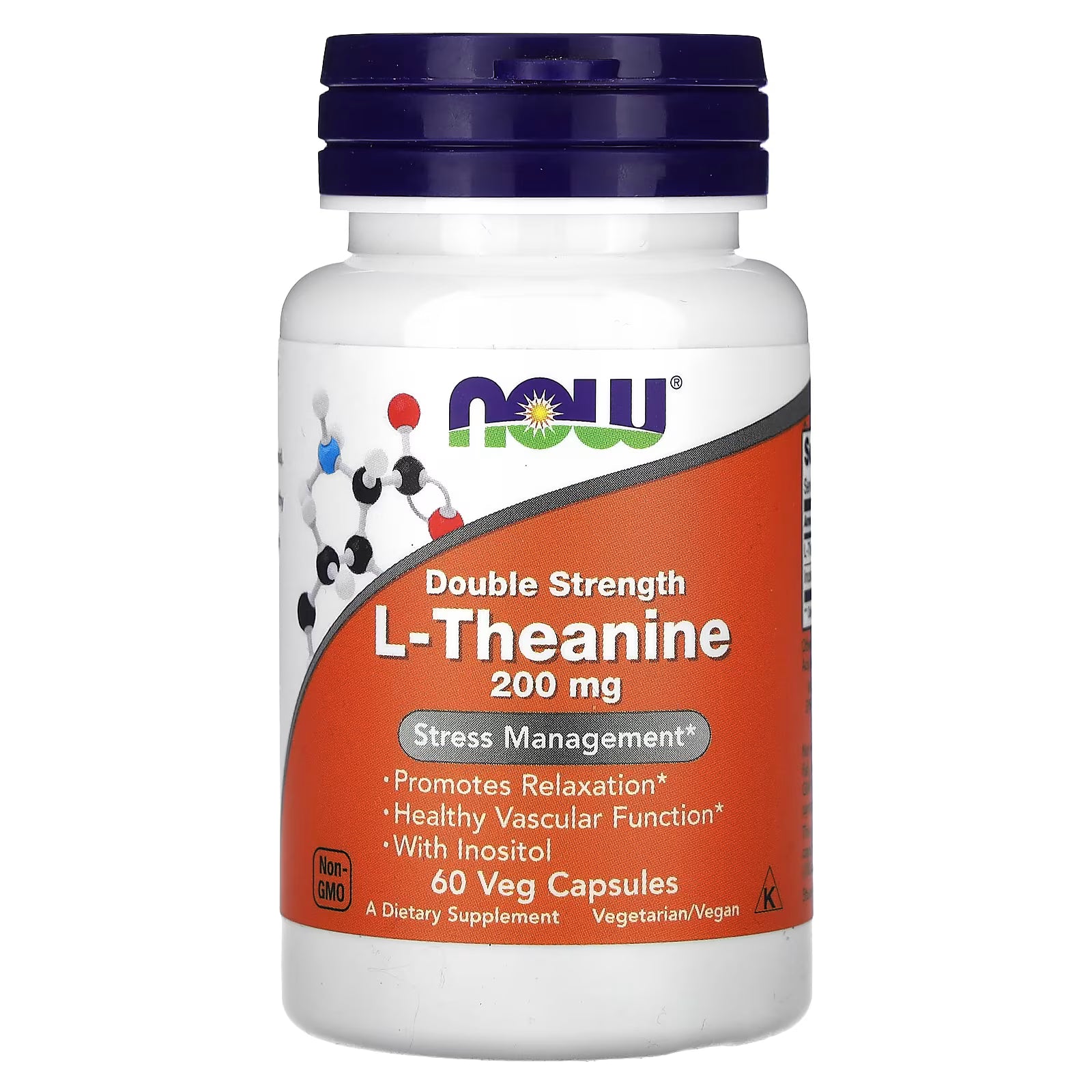 NOW Foods L-Theanine 200mg Double Strength 60 Veg Capsules – Stress Management, Relaxation & Vascular Support, Non-GMO, Vegetarian/Vegan – Available at docxora.com Pakistan
