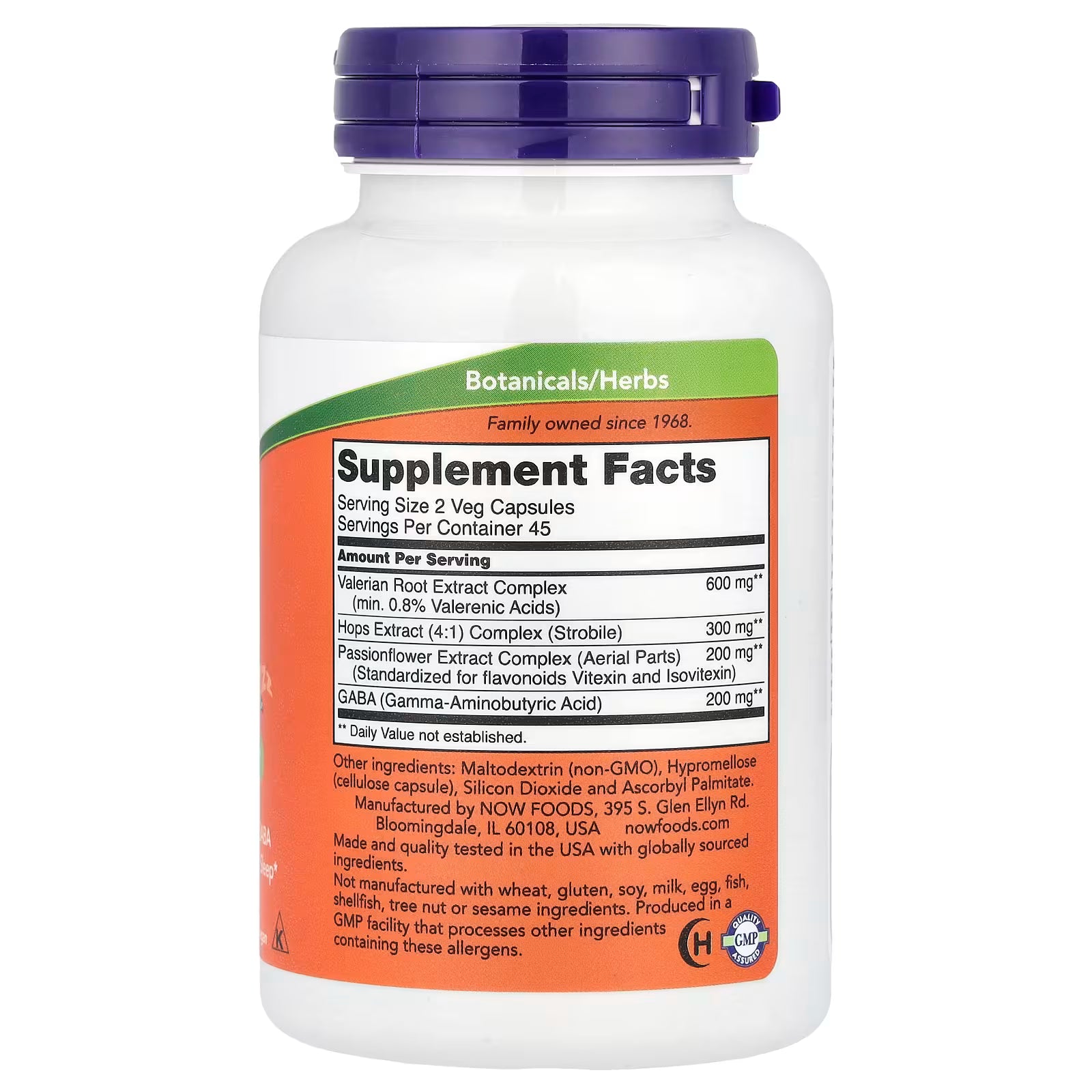 Valerian Root 600mg, Hops 300mg, Passionflower 200mg, GABA 200mg, GMP Certified, Made in USA