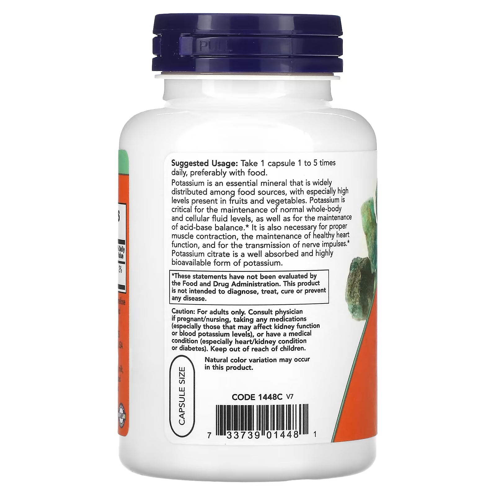 NOW Foods Potassium Citrate 99mg Back Label - Suggested Use and Ingredients