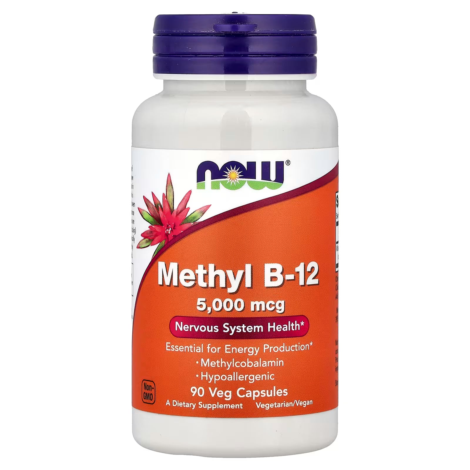 NOW Foods Methyl B-12 5,000mcg 90 Veg Capsules – Methylcobalamin, Non-GMO, Nervous System Health, Vegetarian/Vegan – Available at docxora.com Pakistan