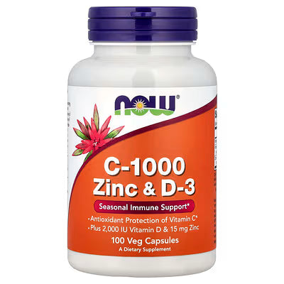"NOW Foods C-1000 Zinc & D-3 – 100 Veg Capsules | Seasonal Immune Support | Vitamin C 1000mg D-3 2000 IU Zinc 15mg | Antioxidant Protection Non-GMO Vegan Dietary Supplement"