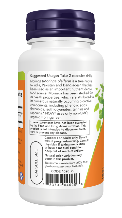 Suggested Usage & Ingredients Label - Non-GMO Organic Moringa oleifera with Phenolic Acids, Flavonoids & Isothiocyanates - GMP Certified, USA