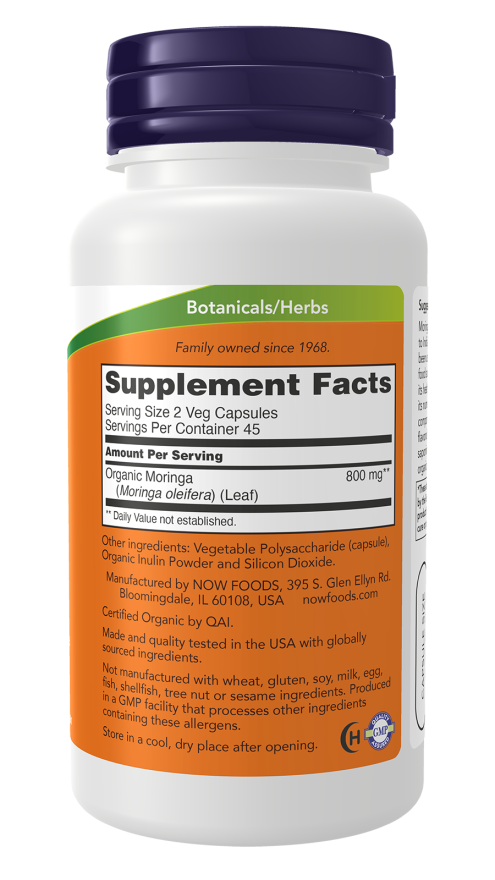 Organic Moringa oleifera 800mg Per Serving, 45 Servings - Certified Organic by QAI, GMP Quality Assured, USA Made"