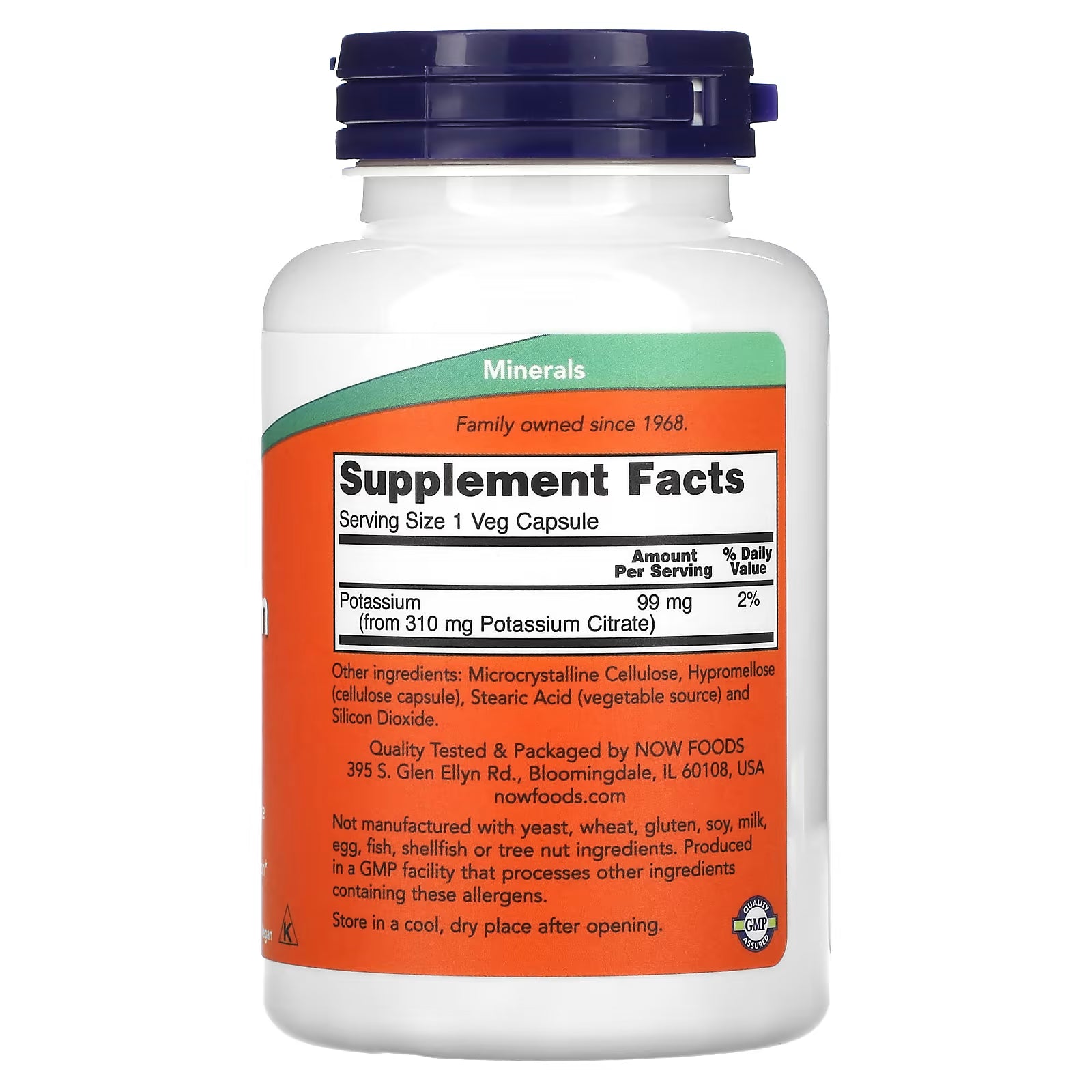 NOW Foods Potassium Citrate Supplement Facts - 99mg Potassium per Capsule, 180 Servings