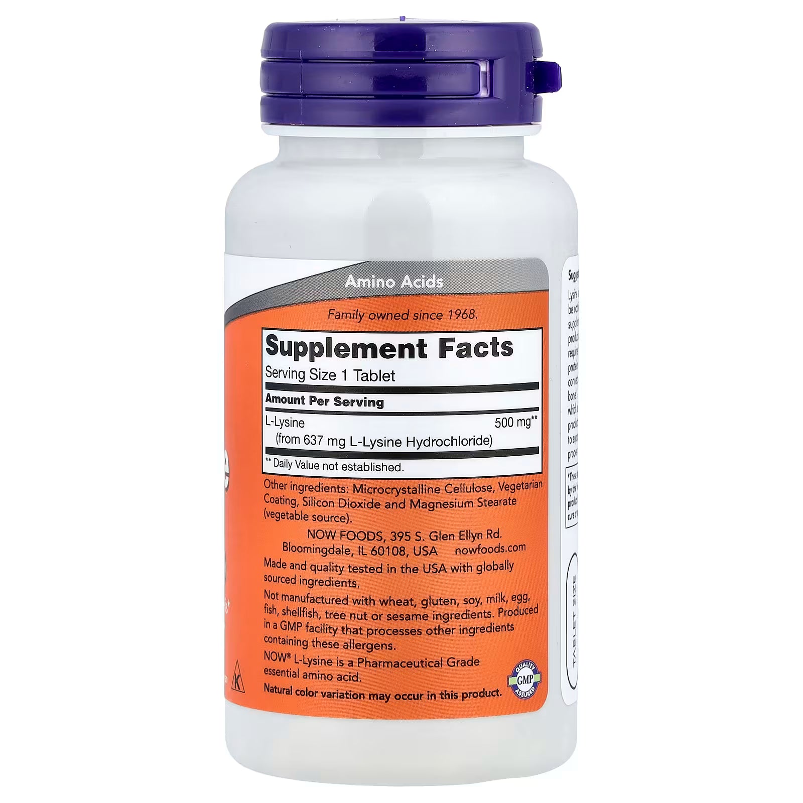 NOW Foods L-Lysine 500mg Supplement Facts - L-Lysine from L-Lysine Hydrochloride - Pharmaceutical Grade Essential Amino Acid - GMP Certified - Amino Acids Category - docxora.com
