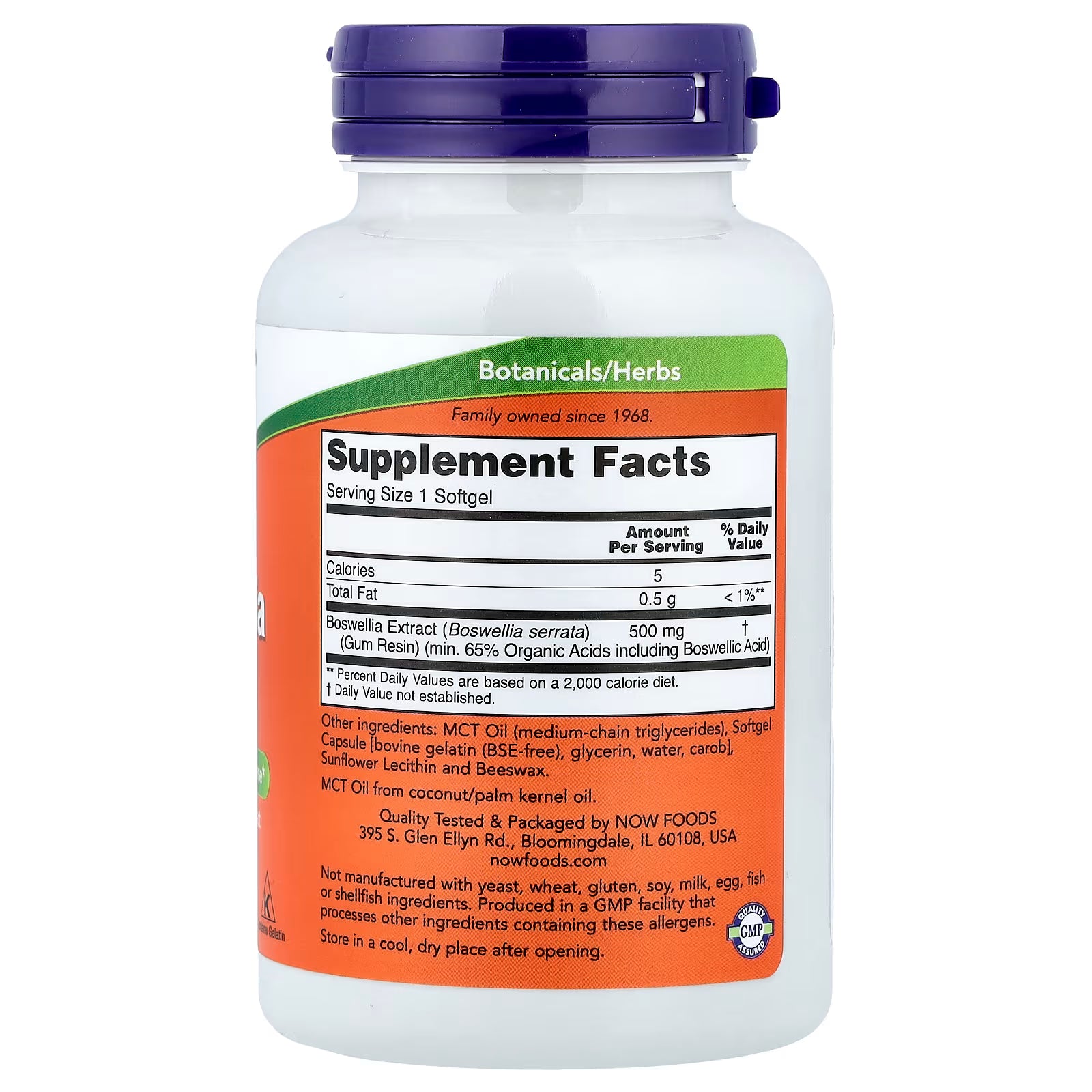 NOW Foods Boswellia Extract 500mg Supplement Facts – Boswellia serrata Gum Resin 500mg (min. 65% Organic Acids including Boswellic Acid), GMP Certified, Made in USA – docxora.com
