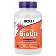 NOW Foods Extra Strength Biotin 10mg 10000mcg 120 Veg Capsules Bottle - Energy Production, Hair Skin Nails Support, Vegetarian Vegan Non-GMO Dietary Supplement