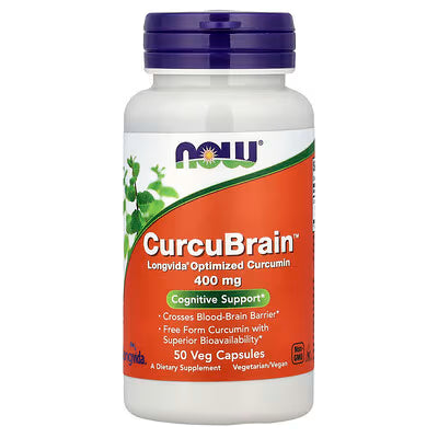 NOW CurcuBrain™ Longvida® Optimized Curcumin 400mg 50 Veg Capsules — Cognitive Support Supplement by NOW Foods — Available at docxora.com Pakistan