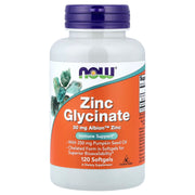 NOW Foods Zinc Glycinate 30mg 120 Softgels - Albion Zinc Chelate with 250mg Pumpkin Seed Oil, Immune Support, Superior Bioavailability - Available at docxora.com Pakistan
