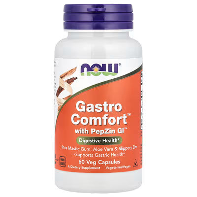 NOW Foods Gastro Comfort with PepZin GI 60 Veg Capsules – Digestive Health Supplement with Mastic Gum, Aloe Vera & Slippery Elm – Vegetarian, Non-GMO