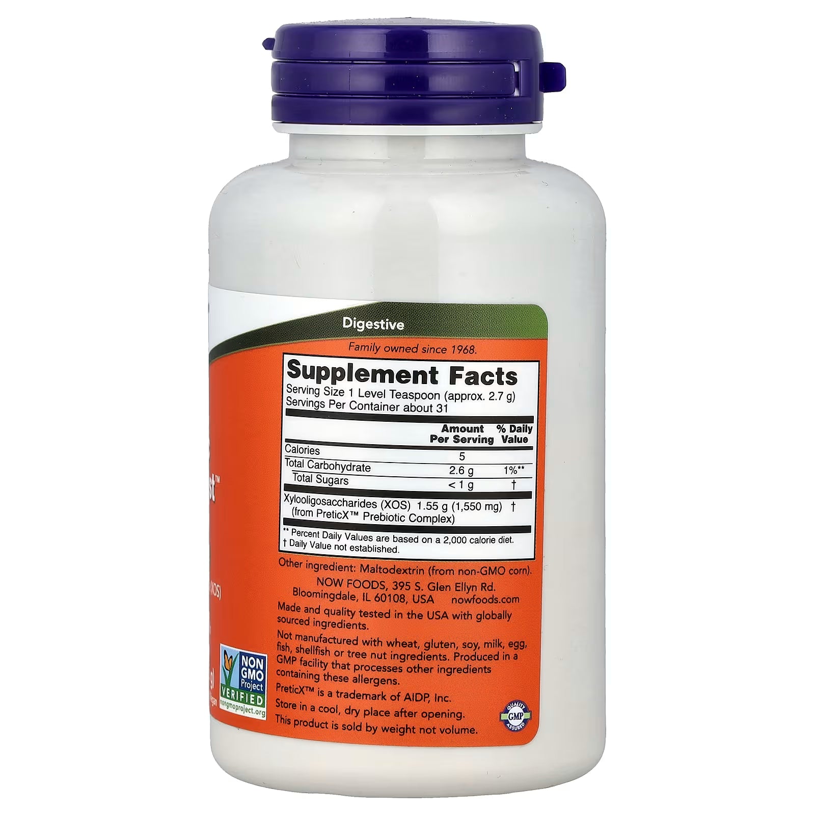 NOW Foods Prebiotic Bifido Boost Powder Supplement Facts – Xylooligosaccharides (XOS) 1,550mg per serving, GMP Certified, Made in USA – docxora.com
