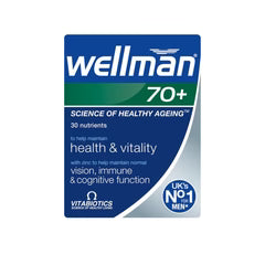 Vitabiotics Wellman 70+ 30 Tablets Front Pack - Men's Multivitamin 70 Plus with 30 Nutrients for Vision, Immune & Cognitive Function - UK Imported Supplement Available in Pakistan at docxora.com