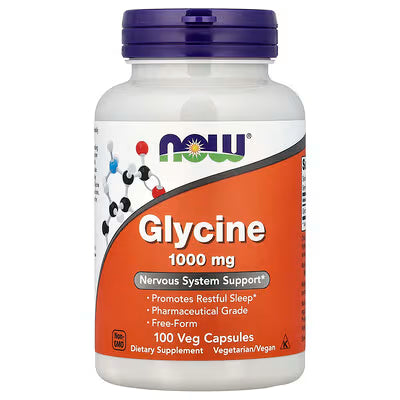 NOW Foods Glycine 1000mg 100 Veg Capsules - Nervous System Support, Promotes Restful Sleep, Pharmaceutical Grade, Free-Form Amino Acid, Vegetarian Vegan - Buy in Pakistan at Docxora