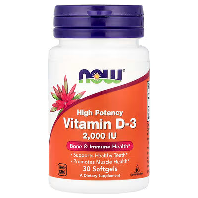 NOW Foods High Potency Vitamin D-3 2000 IU 30 Softgels - Bone & Immune Health - Supports Healthy Teeth & Promotes Muscle Health - Non-GMO - USA Imported at docxora.com