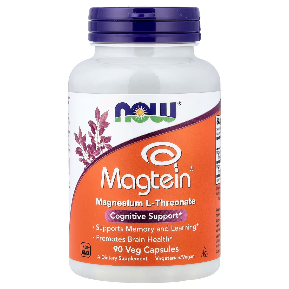 NOW Foods Magtein Magnesium L-Threonate, 90 vegetarian capsules, white bottle with purple cap and orange label – docxora.com Pakistan
