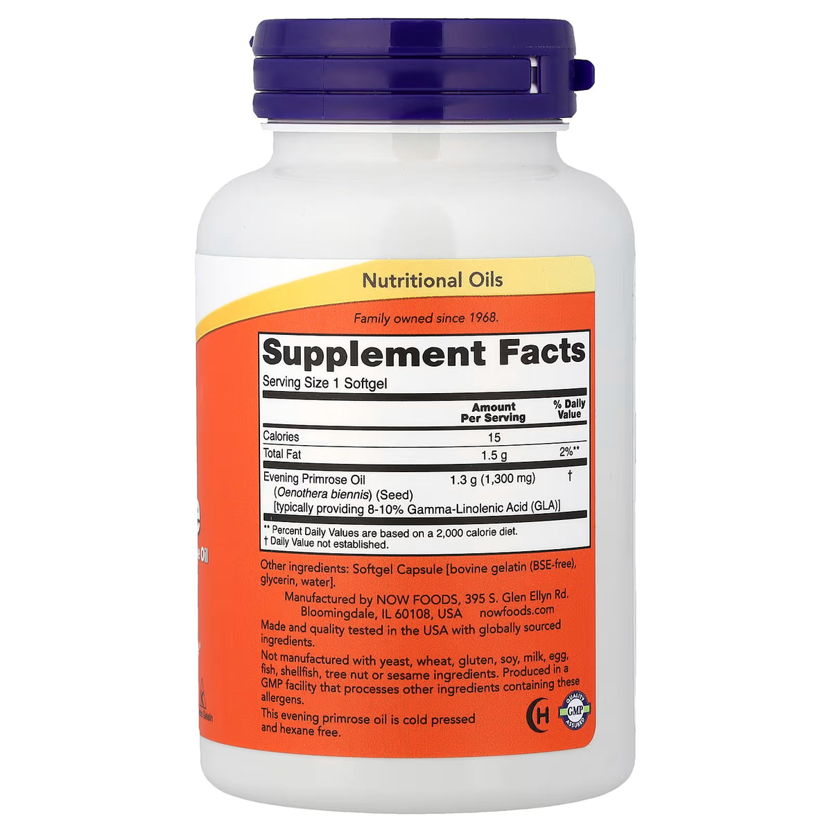 NOW Foods Super Primrose 1300mg, 60 softgels, Supplement Facts and ingredients label at docxora.com Pakistan
