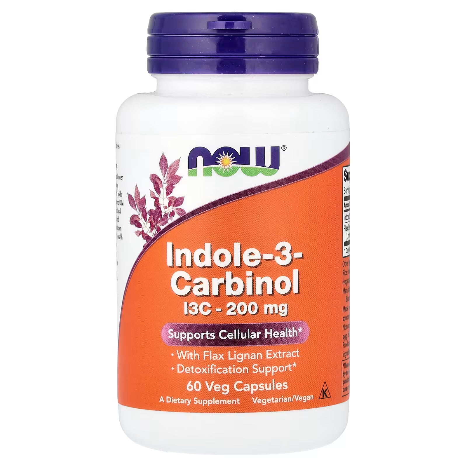 NOW Foods Indole-3-Carbinol I3C 200mg 60 Veg Capsules - Supports Cellular Health with Flax Lignan Extract, Detoxification Support, Vegetarian/Vegan Supplement - Available at docxora.com Pakistan
