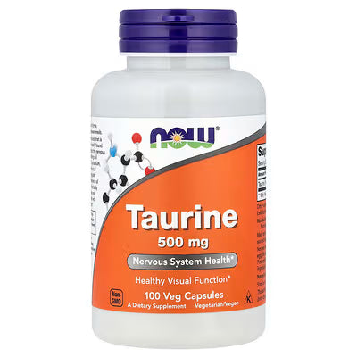 NOW Foods Taurine 500mg 100 Veg Capsules – Free-Form Amino Acid for Nervous System Health & Healthy Visual Function – Non-GMO, Vegetarian/Vegan – Available at docxora.com Pakistan
