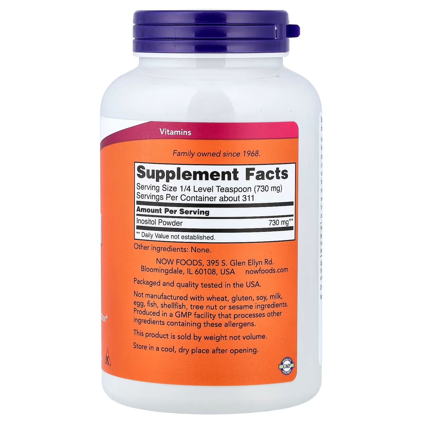 NOW Foods Inositol Powder Supplement Facts – Serving Size 1/4 Level Teaspoon (730mg), Inositol Powder 730mg per Serving, About 311 Servings, No Other Ingredients, GMP Quality Assured, Packaged in USA – docxora.com
