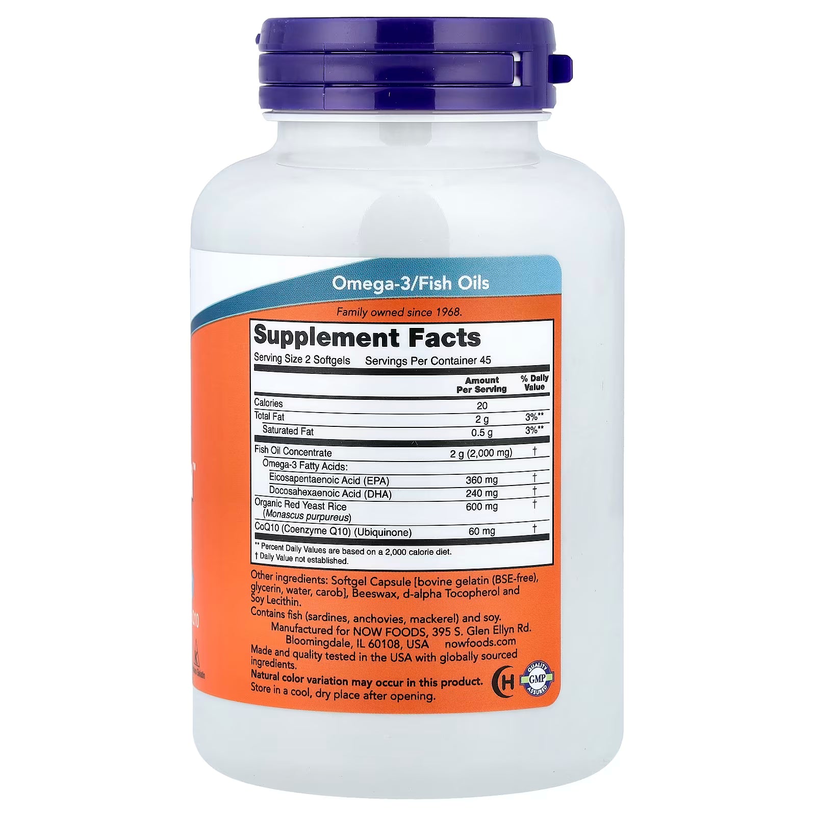 NOW Foods Red Omega Fish Oil Supplement Facts - Fish Oil Concentrate 2000mg, EPA 360mg, DHA 240mg, Organic Red Yeast Rice 600mg, CoQ10 60mg per Serving, GMP Quality Assured, Family Owned Since 1968 - docxora.com
