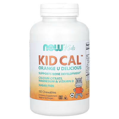 NOW KID CAL,  ORANGE SUGAR FREE, 100 CHEWABLES
