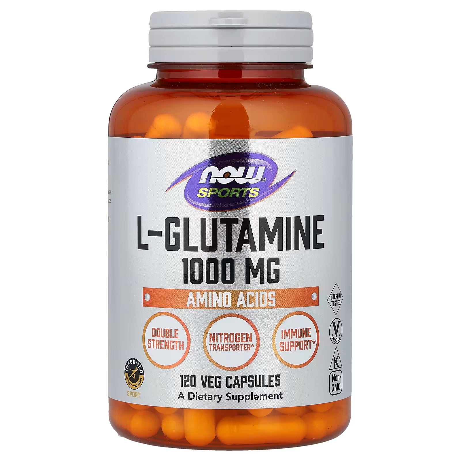 NOW Sports L-Glutamine 1000mg 120 Veg Capsules – Double Strength, Nitrogen Transporter, Immune Support, Informed Sport Certified, Non-GMO, Vegan – Available at docxora.com Pakistan
