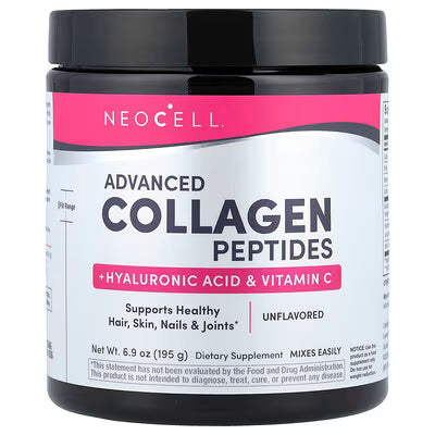 NeoCell Advanced Collagen Peptides Powder 195g with Hyaluronic Acid and Vitamin C - Unflavored Dietary Supplement for Hair, Skin, Nails and Joints