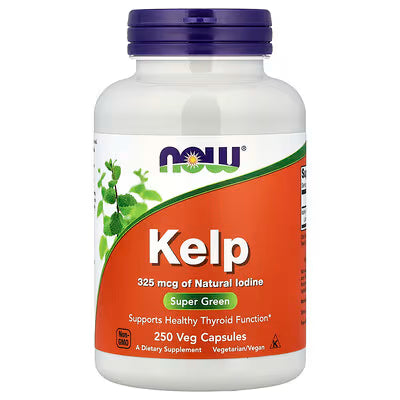 NOW Foods Kelp 325mcg Natural Iodine 250 Veg Capsules – Thyroid Support Supplement