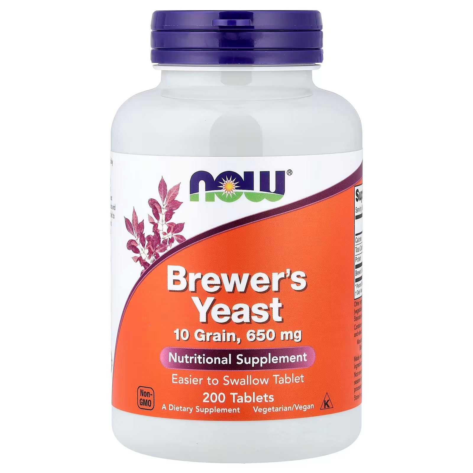 NOW Foods Brewer's Yeast 650mg 200 Tablets – 10 Grain, Easier to Swallow Tablet, Nutritional Supplement, Vegetarian/Vegan, Non-GMO – Available at docxora.com Pakistan
