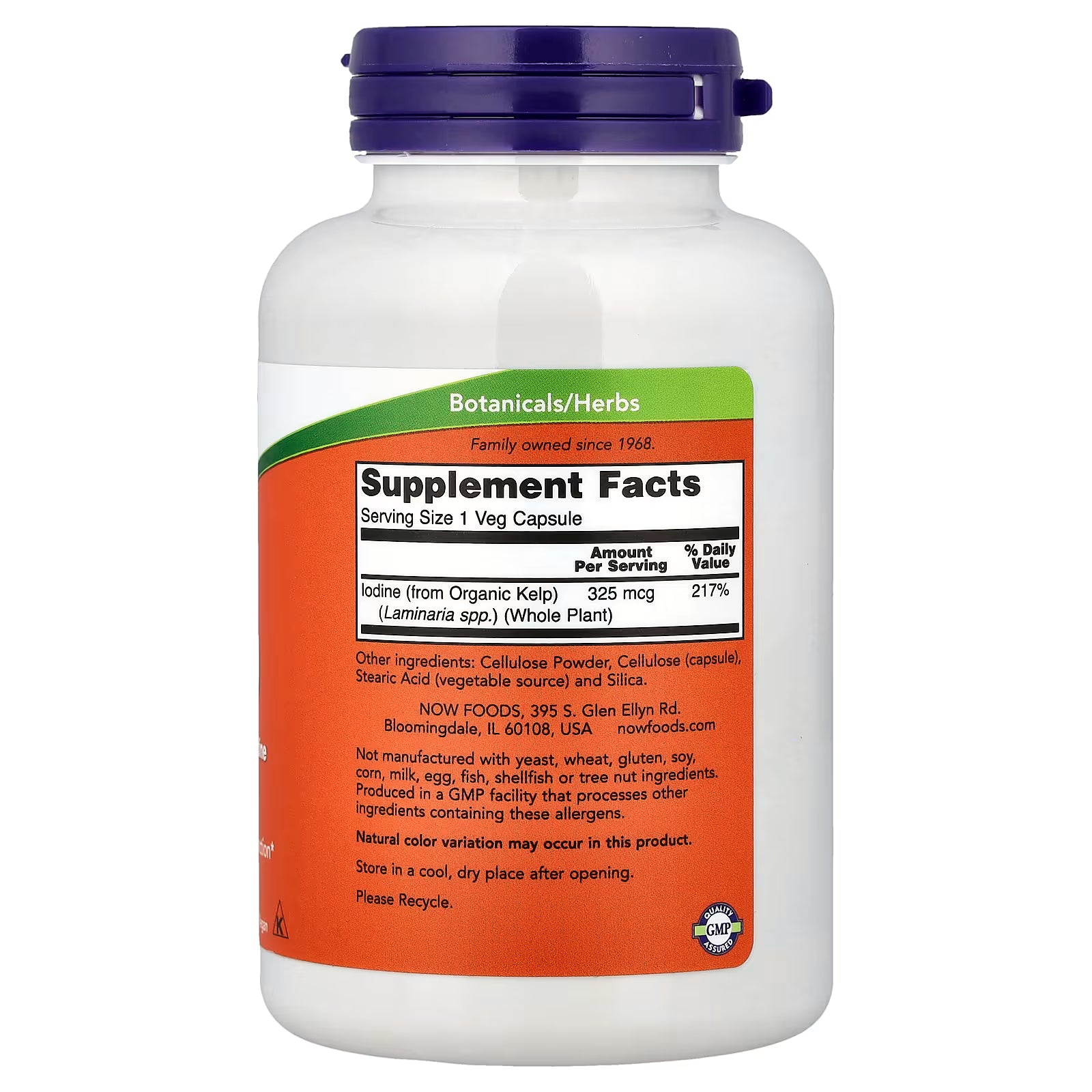 NOW Foods Kelp Supplement Facts – Iodine 325mcg from Organic Kelp (Laminaria spp.) per capsule