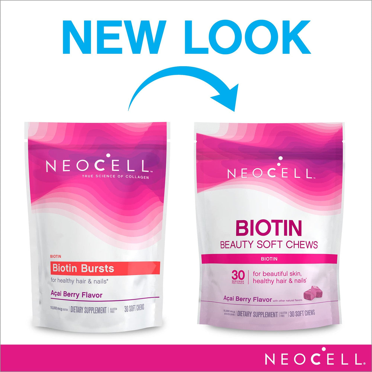 NeoCell Biotin Beauty Soft Chews Acai Berry Flavor – New Look, Upgraded from Biotin Bursts to Biotin Beauty Soft Chews, 30 Soft Chews, for Beautiful Skin, Healthy Hair & Nails
