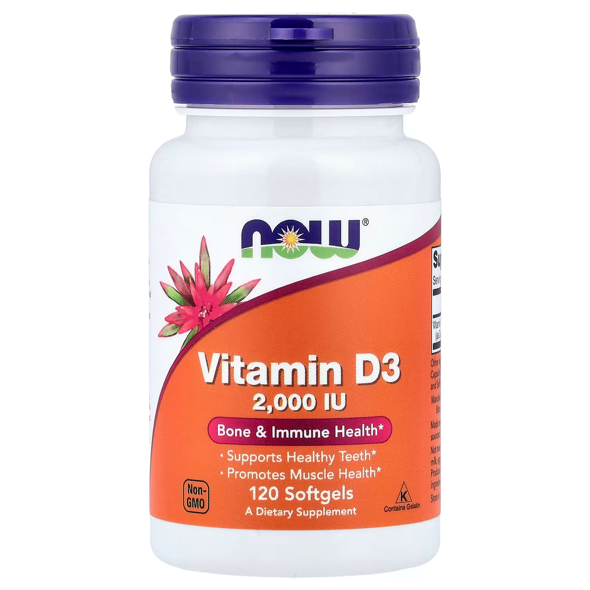 NOW Foods Vitamin D3 2000 IU, 120 softgels bottle, front view – docxora.com Pakistan.