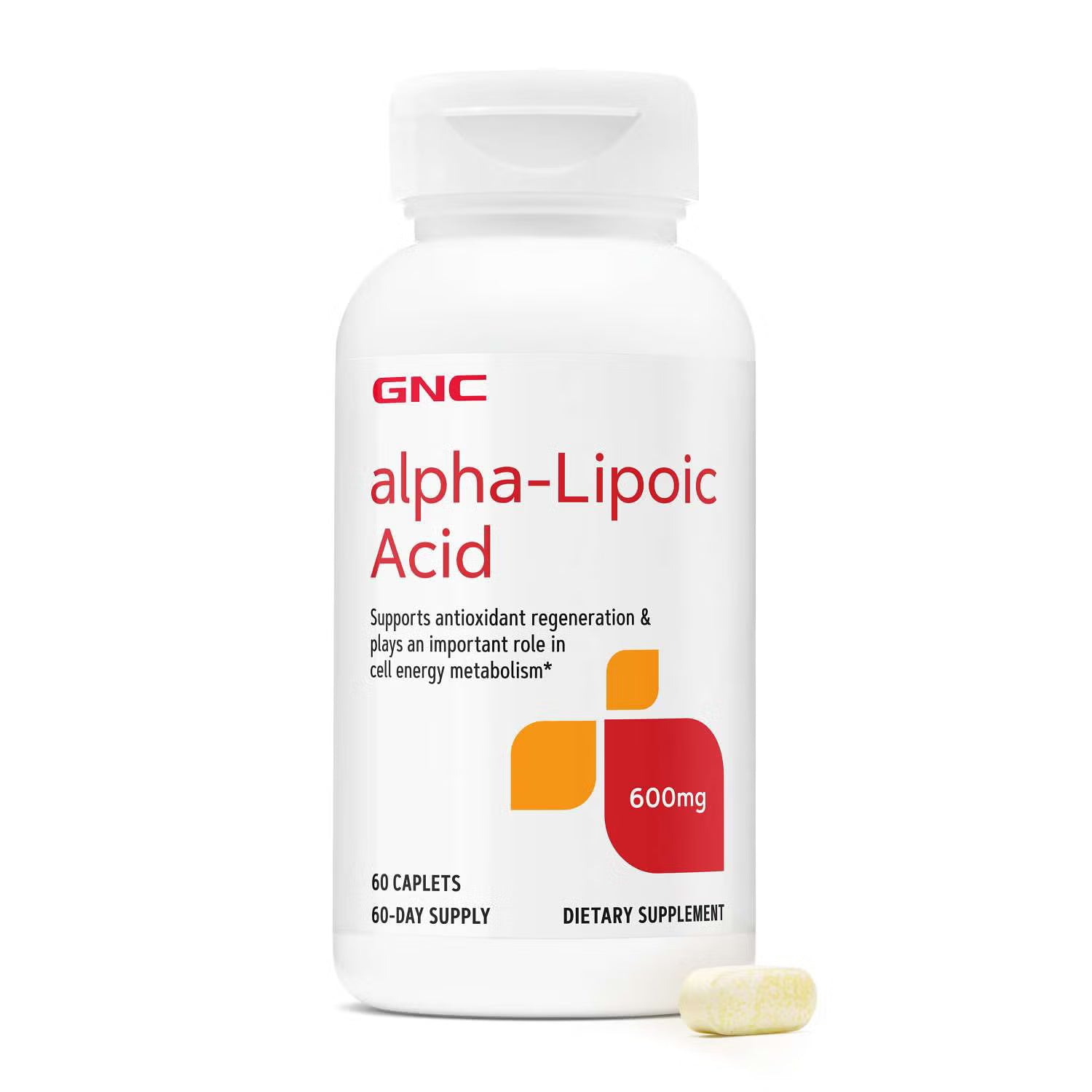 GNC Alpha-Lipoic Acid 600mg - Antioxidant Regeneration & Cell Energy Metabolism Support - 60 Caplets 60-Day Supply Dietary Supplement