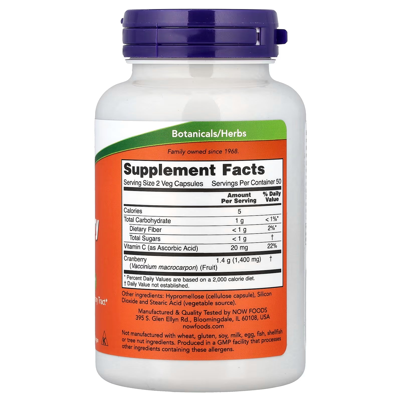 NOW Foods Cranberry Caps Supplement Facts – Serving Size 2 Veg Capsules, Cranberry 1,400mg + Vitamin C 20mg, GMP Quality Tested, Made in USA – docxora.com
