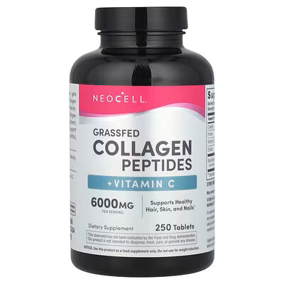 NeoCell Grassfed Collagen Peptides + Vitamin C, 6000mg per serving, 250 Tablets – Supports Healthy Hair, Skin & Nails